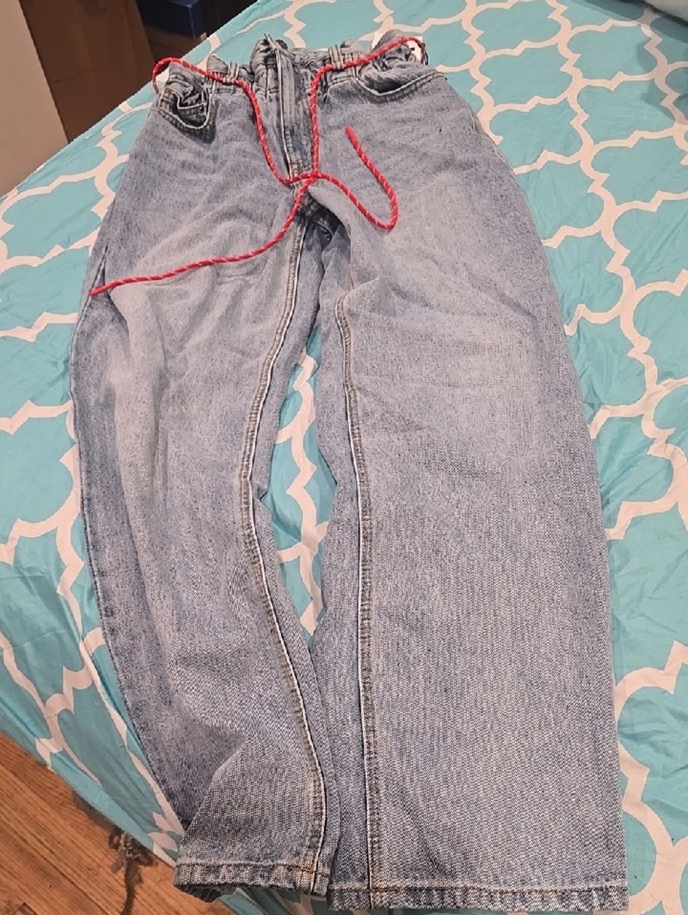 New Light Blue High-Waist Wide Leg Jeans with Drawstring KAHLANA - Picture 3 of 5